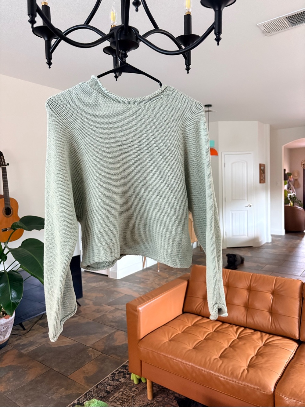 Ghanda Sage Green Textured Horizontal Knit Cropped Long Sleeve Sweater 8